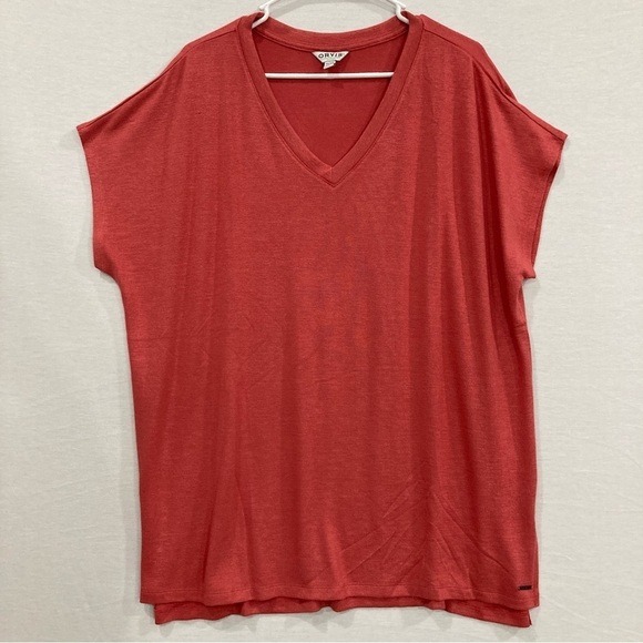 Orvis Red V-Neck Ultra Soft Tight Knit Short Sleeve Top XXL - Picture 1 of 9